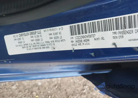 2013 Dodge Avenger Se from USA, damaged, VIN 1C3CDZAB4DN720727